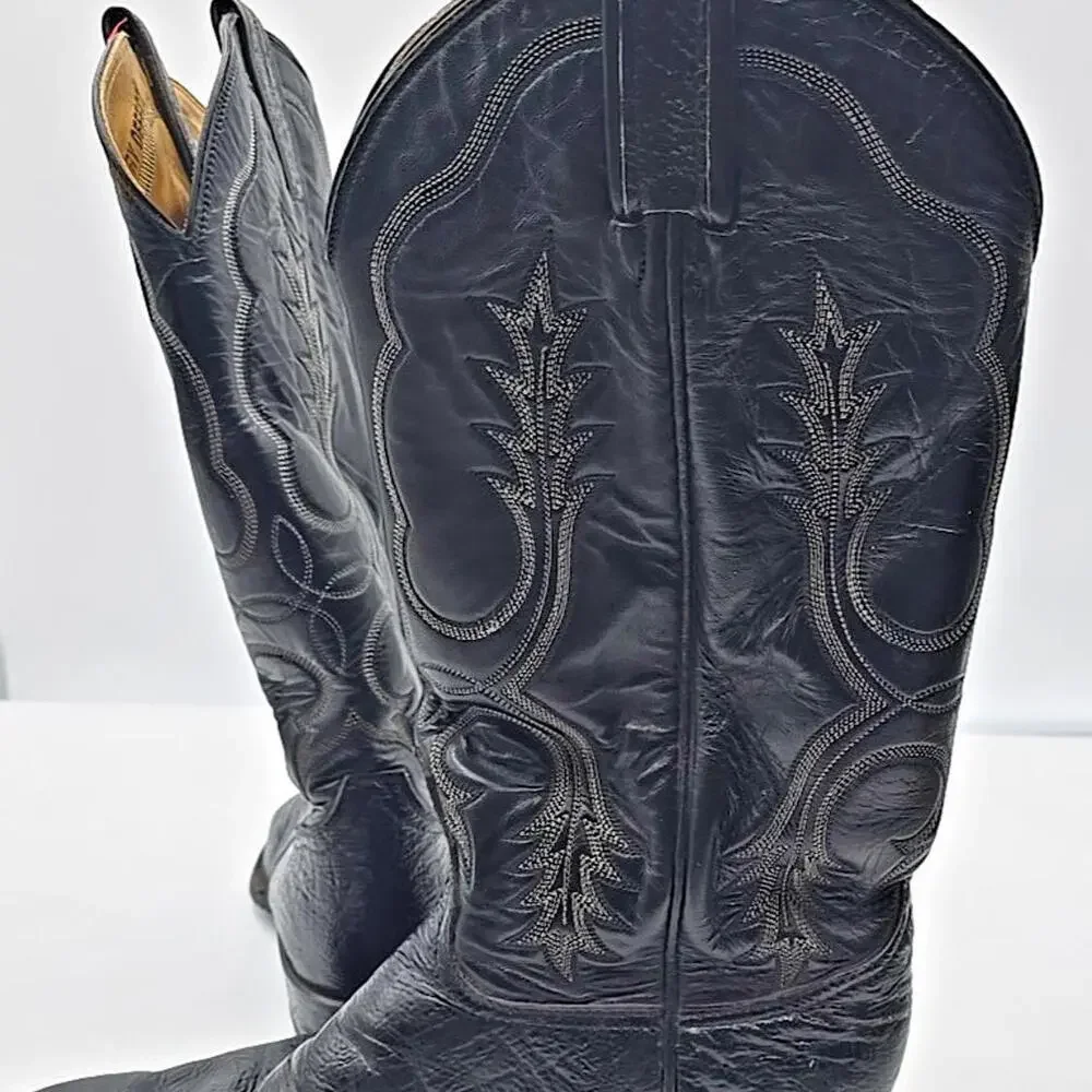 Tony‎ Lama Mens Western Boots Size 8 D Leather Cowboy Black On Black